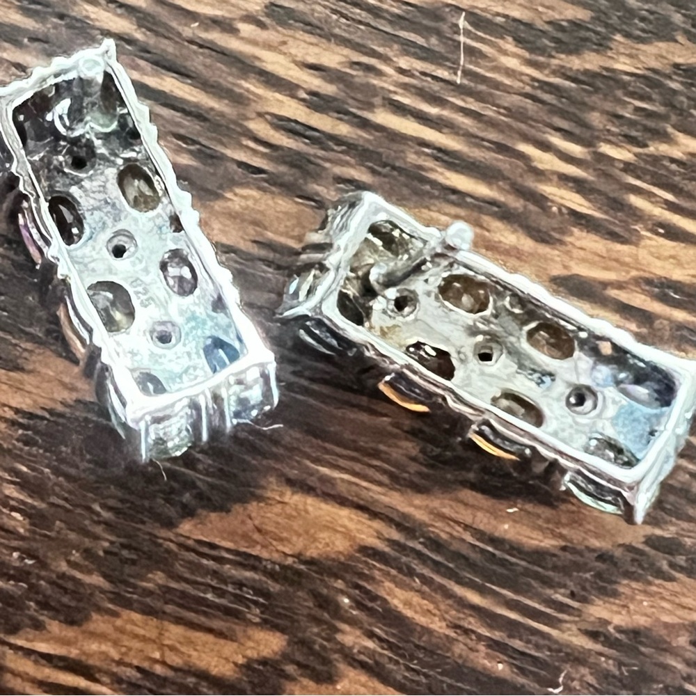 Rainbow Sapphire Huggie Earrings 925 Sterling Silver Multi-Color Gemstone Hoops - Picture 6 of 9